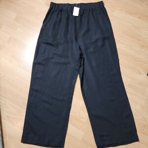 NWT Madewell Linen-Blend Black Pull On Wide Leg Pants Size XL #N3940